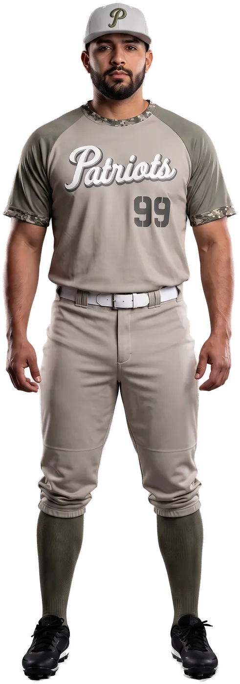 Ballplayer in the tan and camo Patriots GameDay uniform