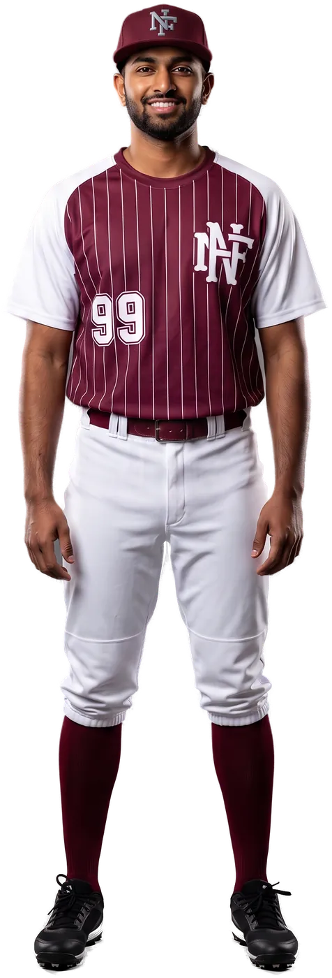 Ballplayer in the maroon pinstripe NF crewneck jersey