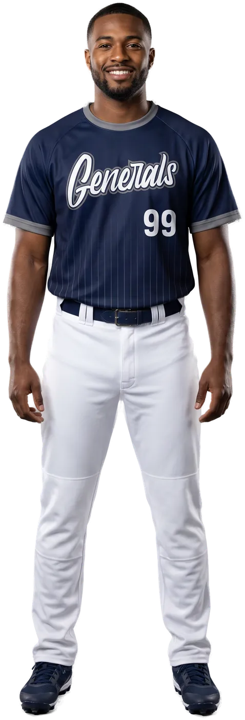 Ballplayer in the navy pinstripe Generals crewneck jersey