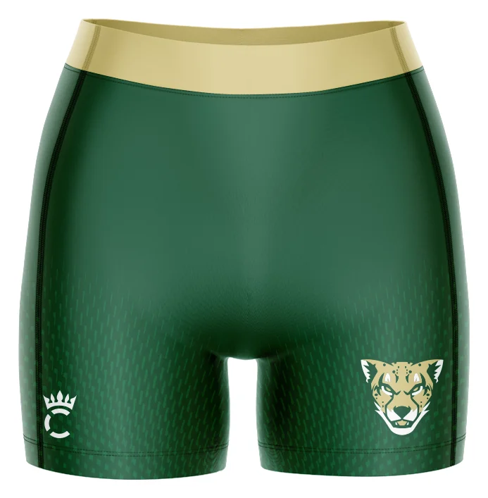 Women's compression short with the waist and inseam measuring points marked
