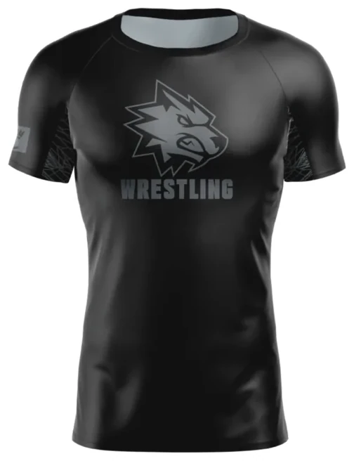Compression top with the chest, body length and sleeve measuring points marked